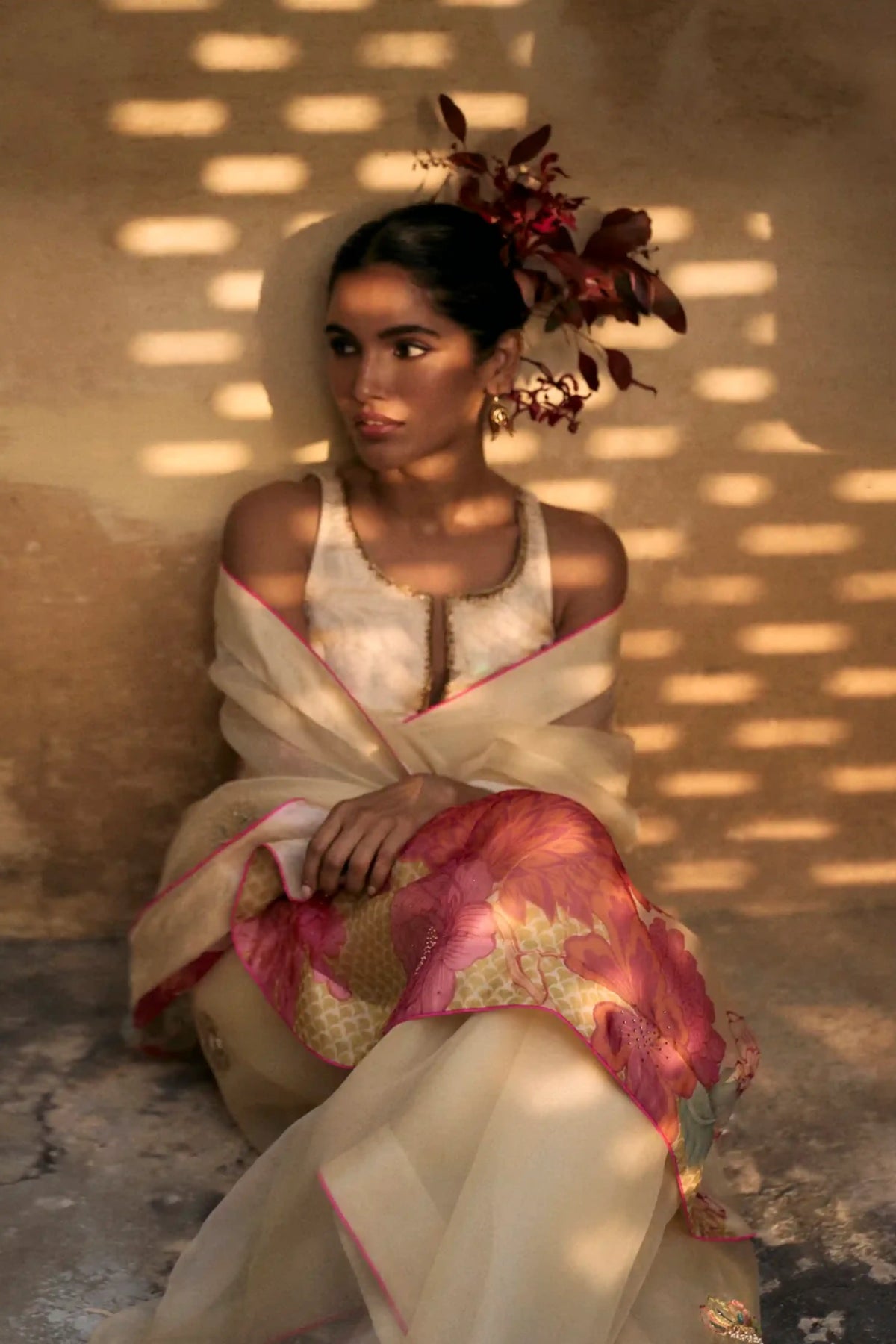 Gul Ivory Floral Organza Sari