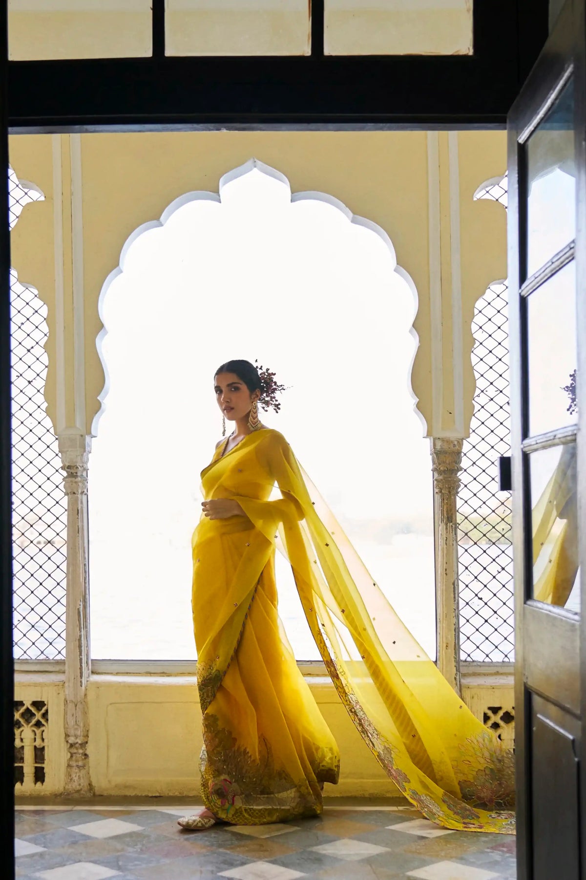 Gul Yellow Floral Organza Sari