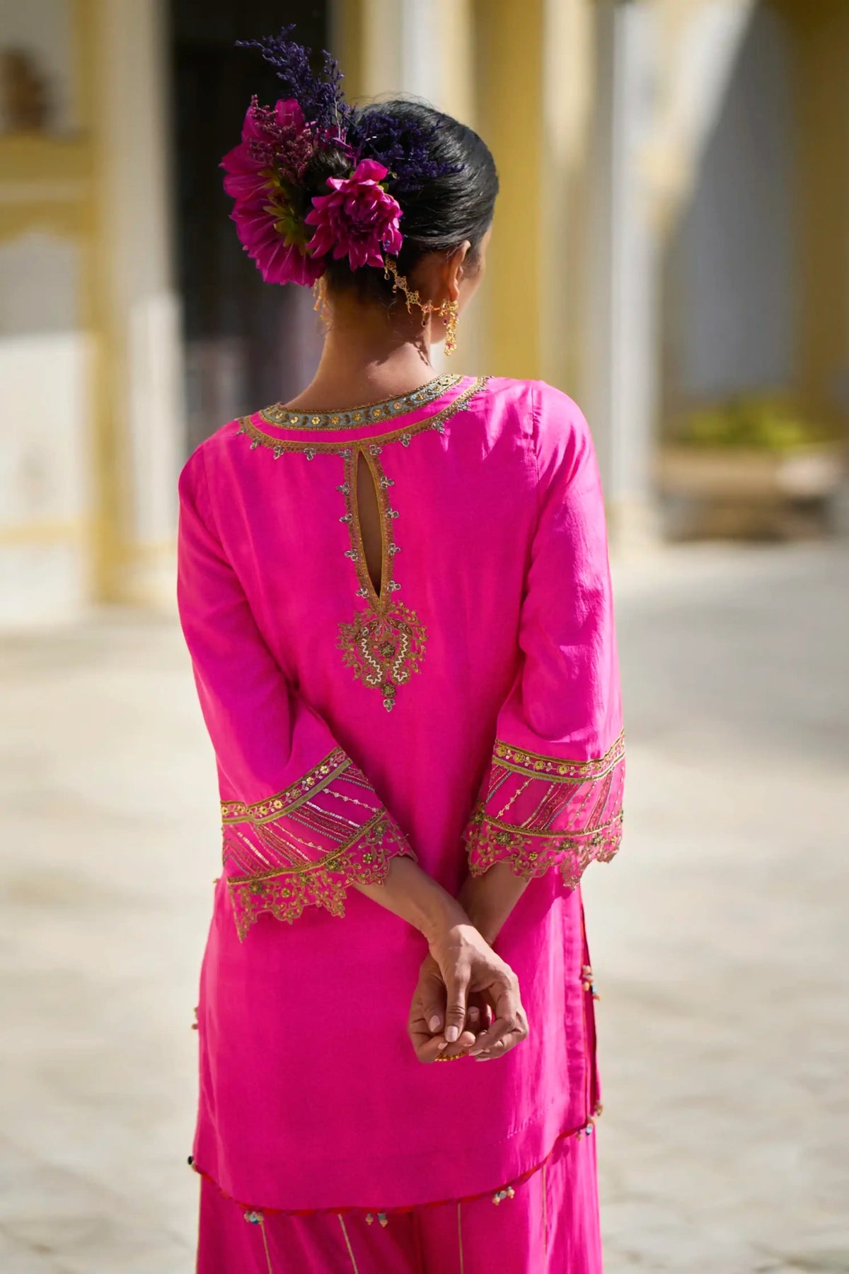 Gul Hot Pink Silk Sharara Set
