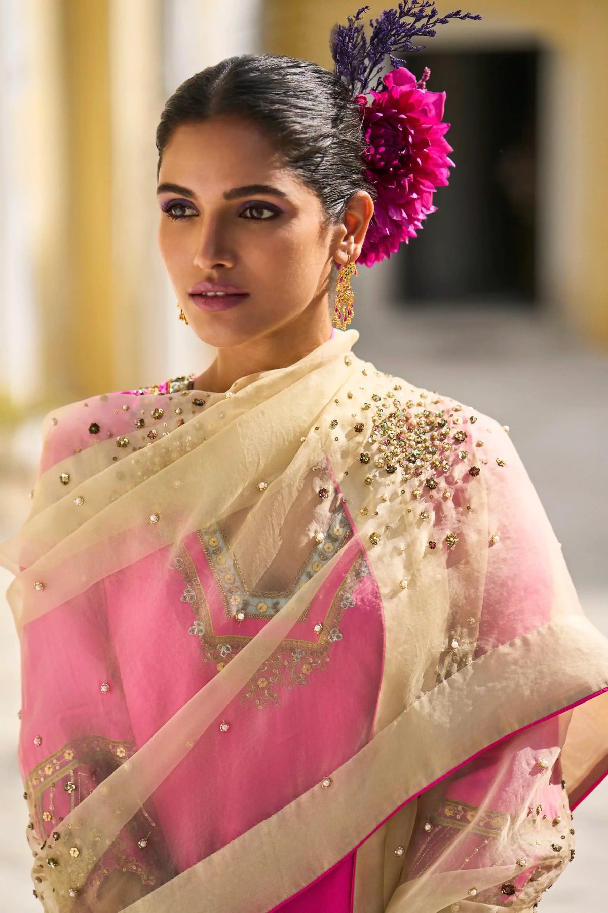 Gul Hot Pink Silk Sharara Set