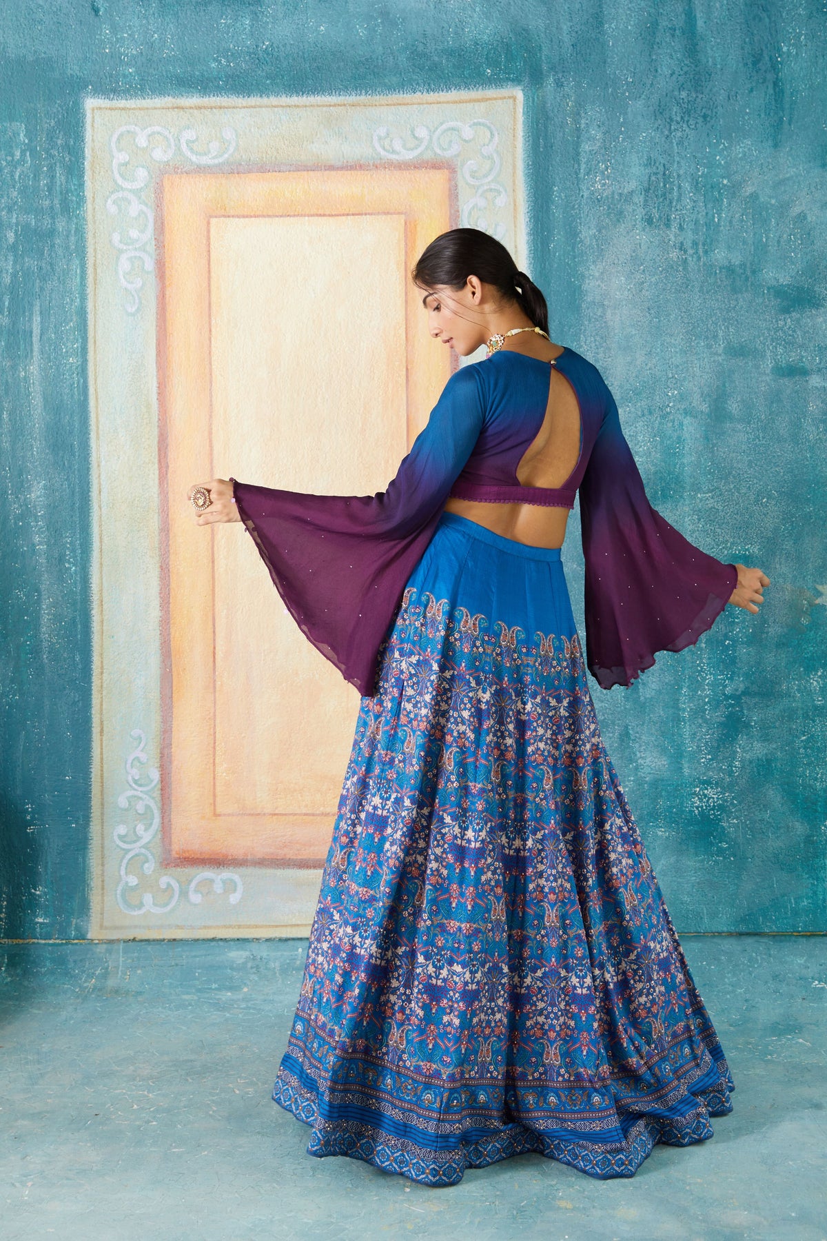 Blue printed lehenga set