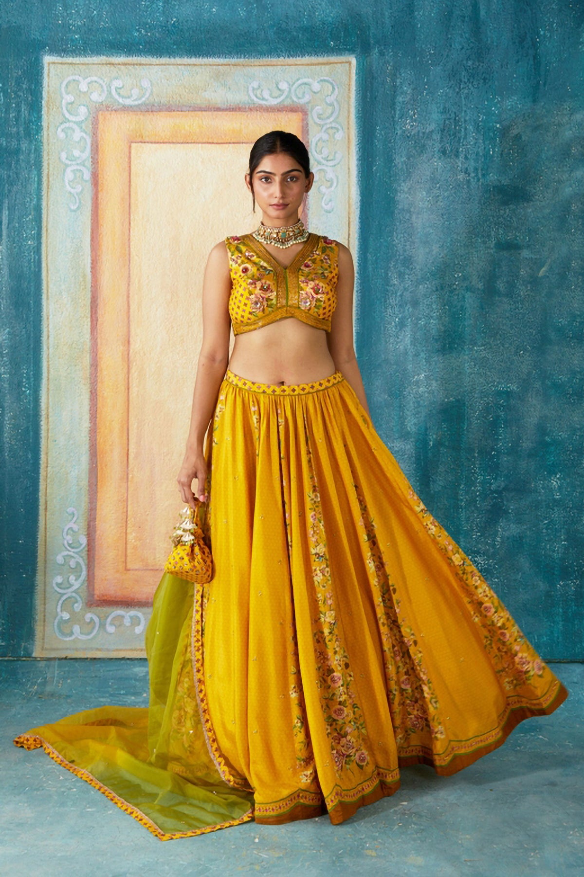 Yellow printed lehenga set