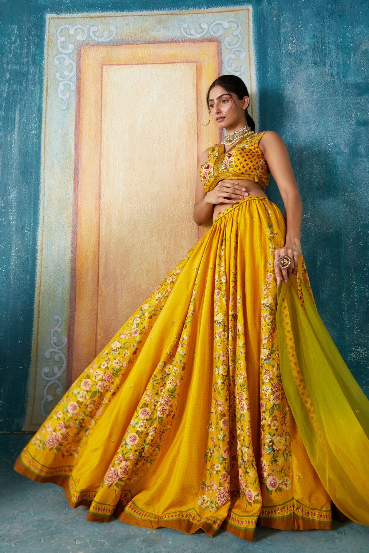 Yellow printed lehenga set