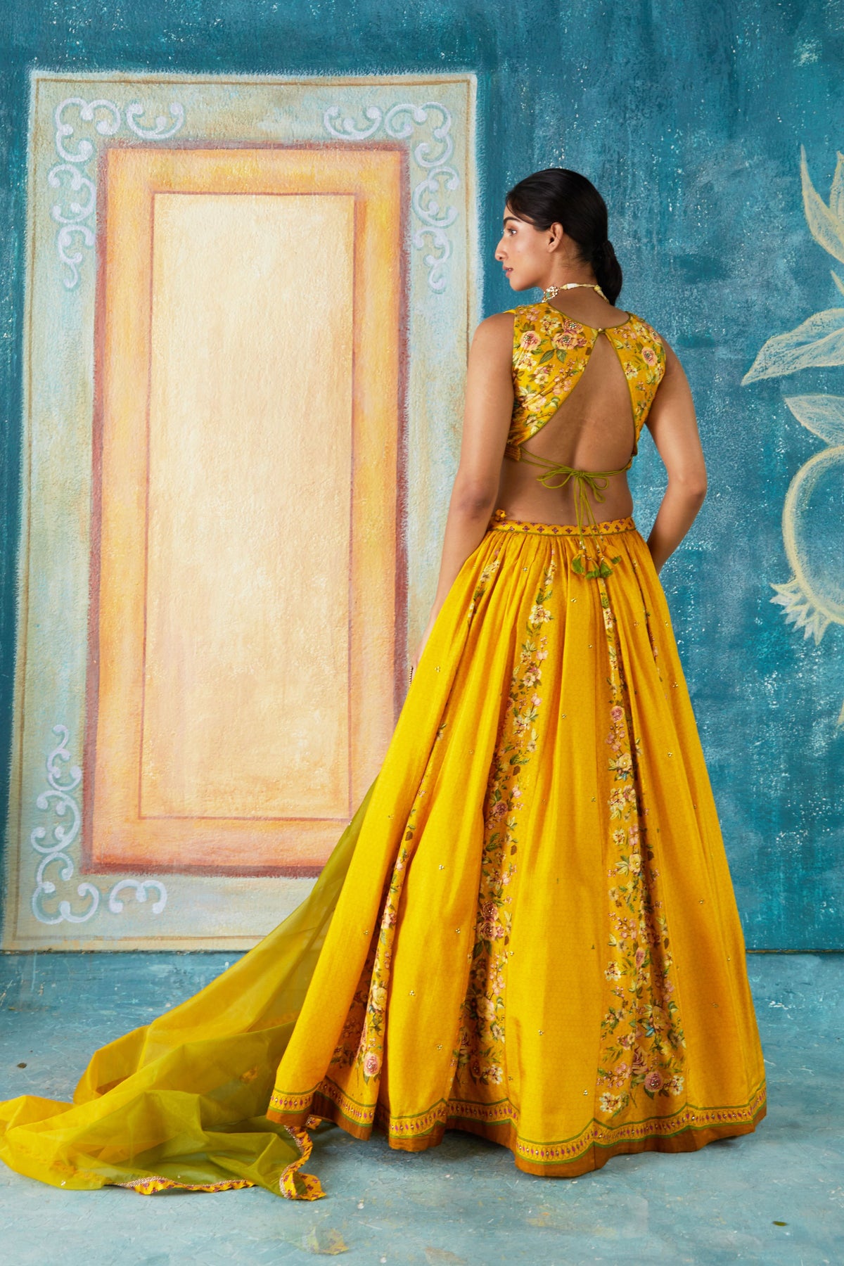 Yellow printed lehenga set