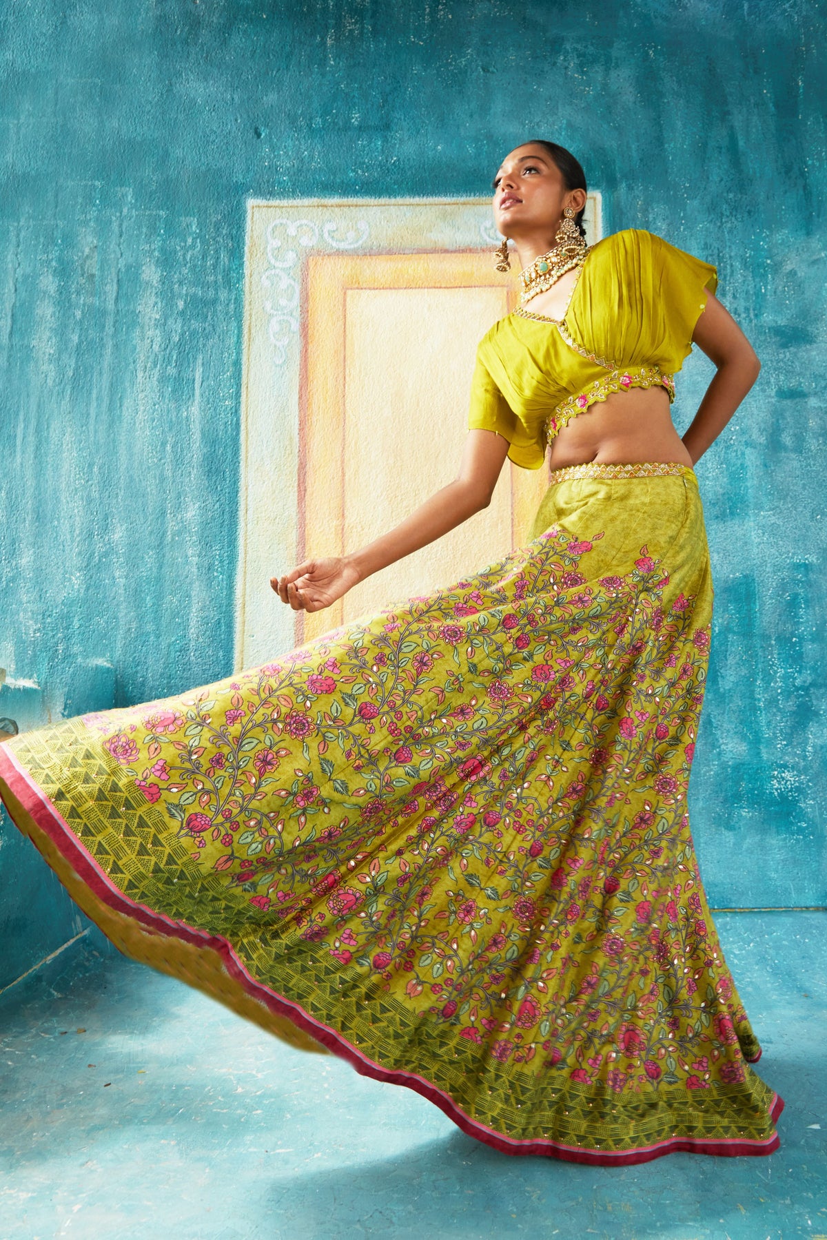 Mehendi printed lehenga set