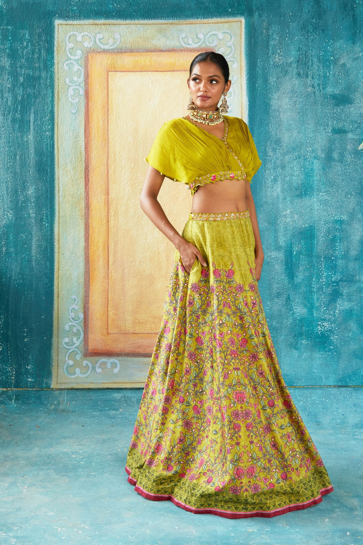 Mehendi printed lehenga set