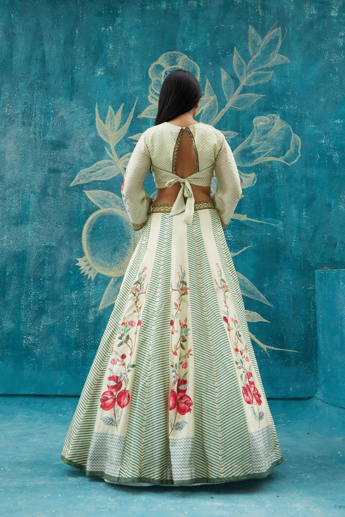 Printed lehenga set in beige