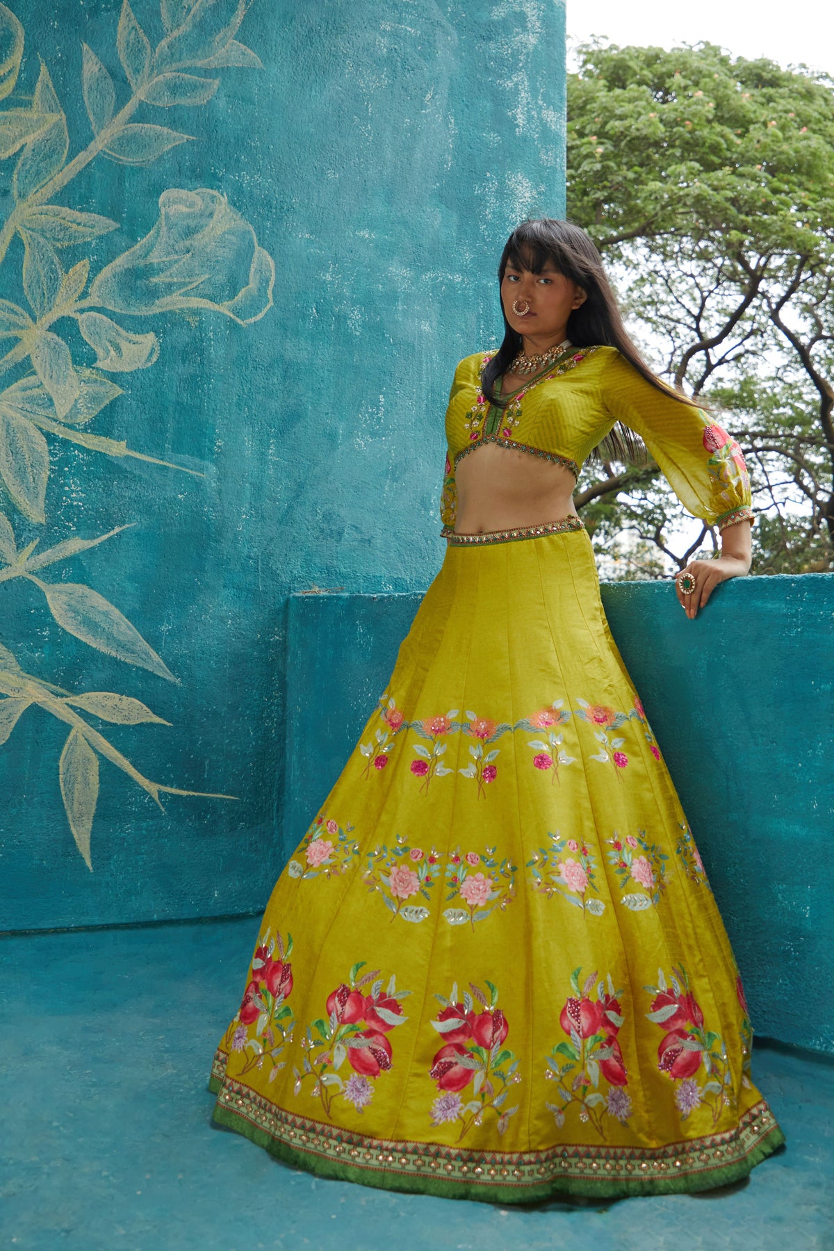 Printed lehenga set in yellow