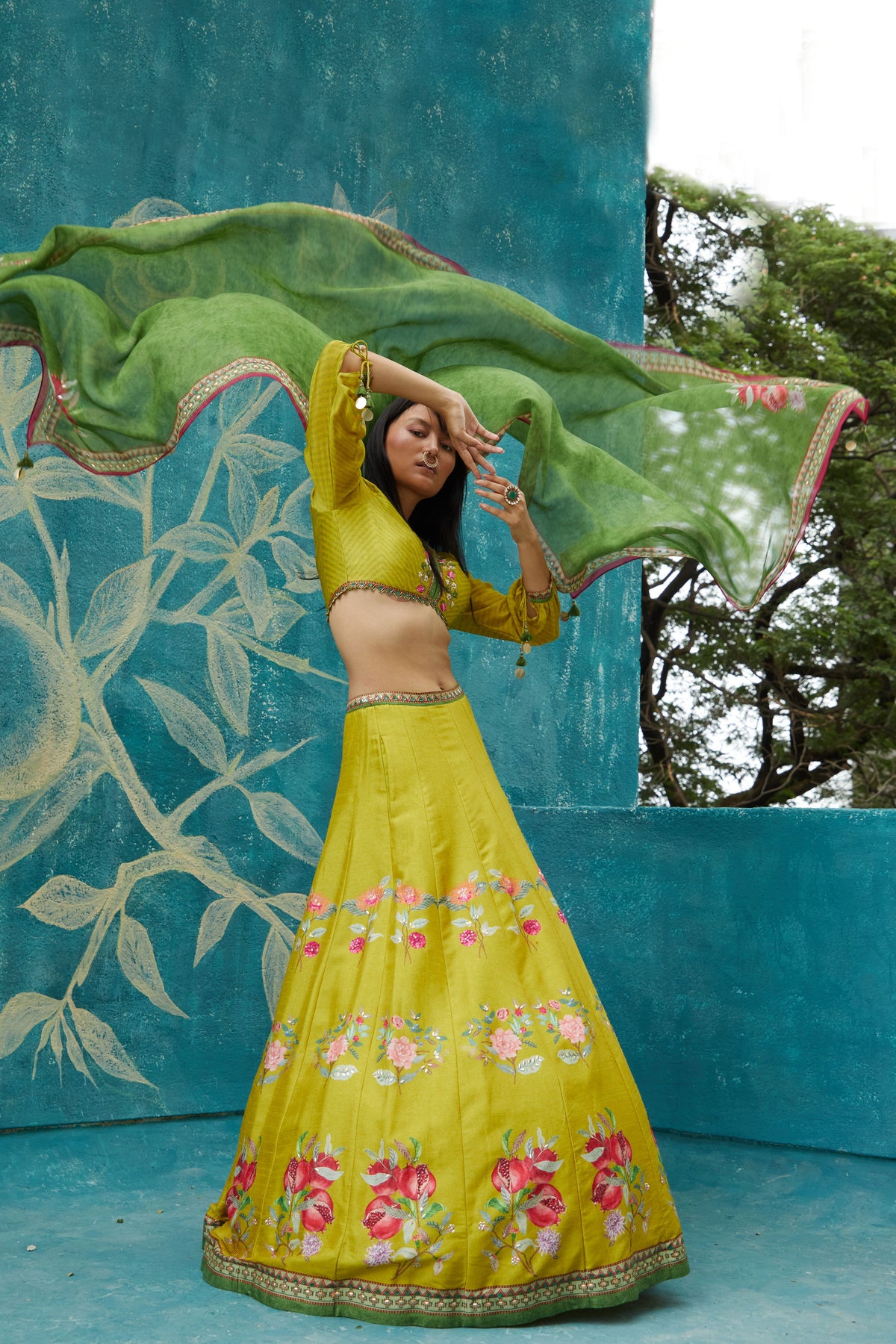 Printed lehenga set in yellow