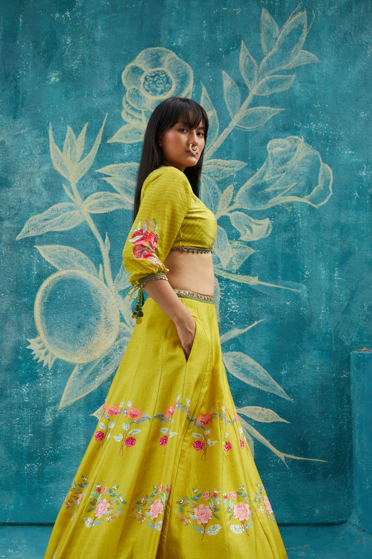 Printed lehenga set in yellow