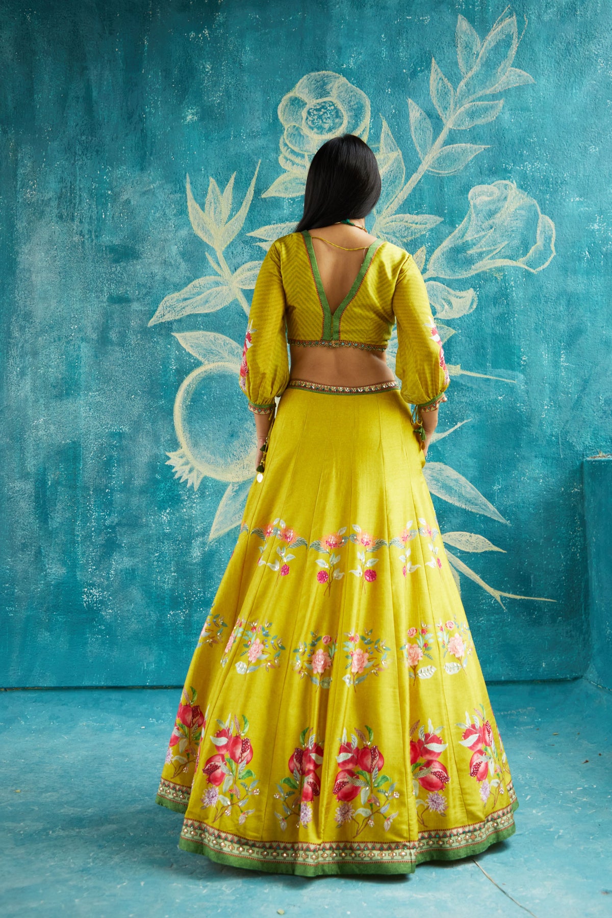 Printed lehenga set in yellow