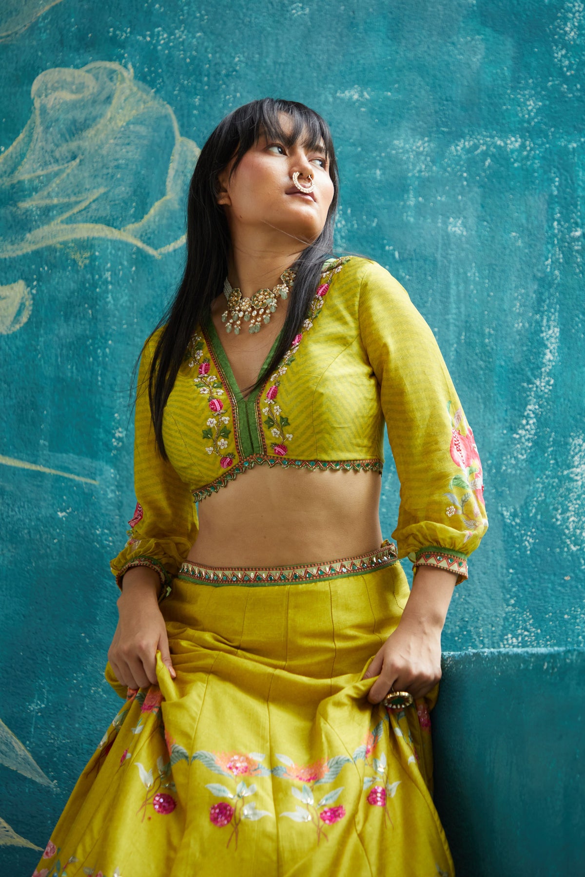 Printed lehenga set in yellow