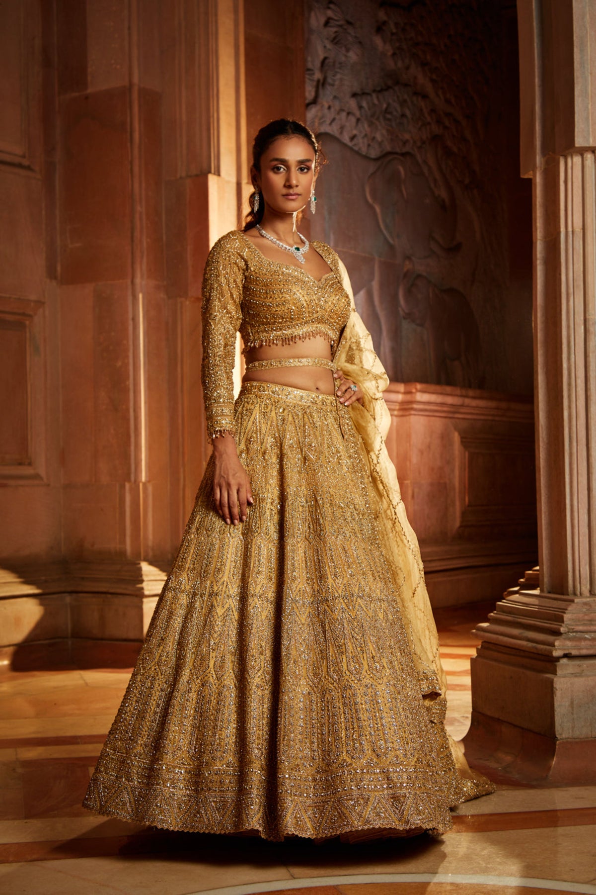 Gold Organza Lehenga Choli Set