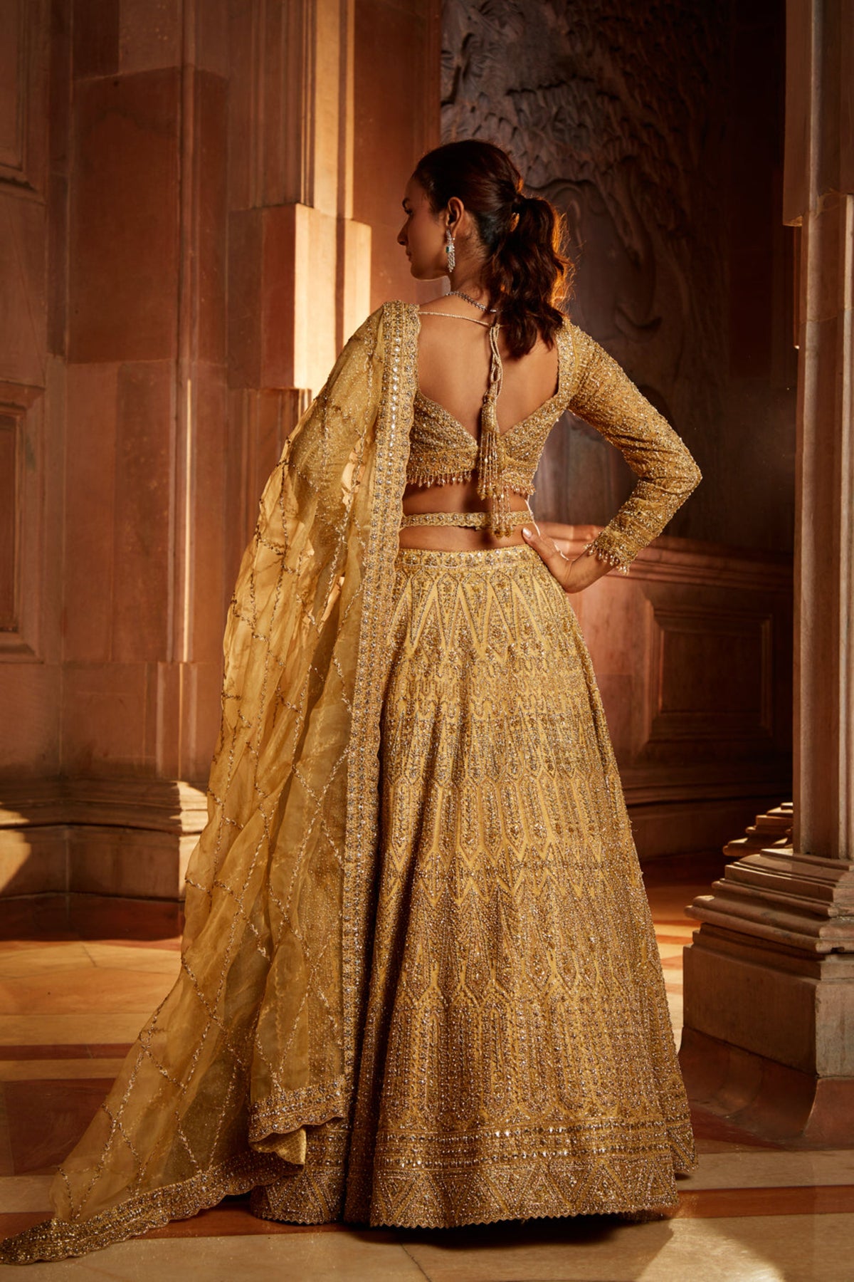 Gold Organza Lehenga Choli Set