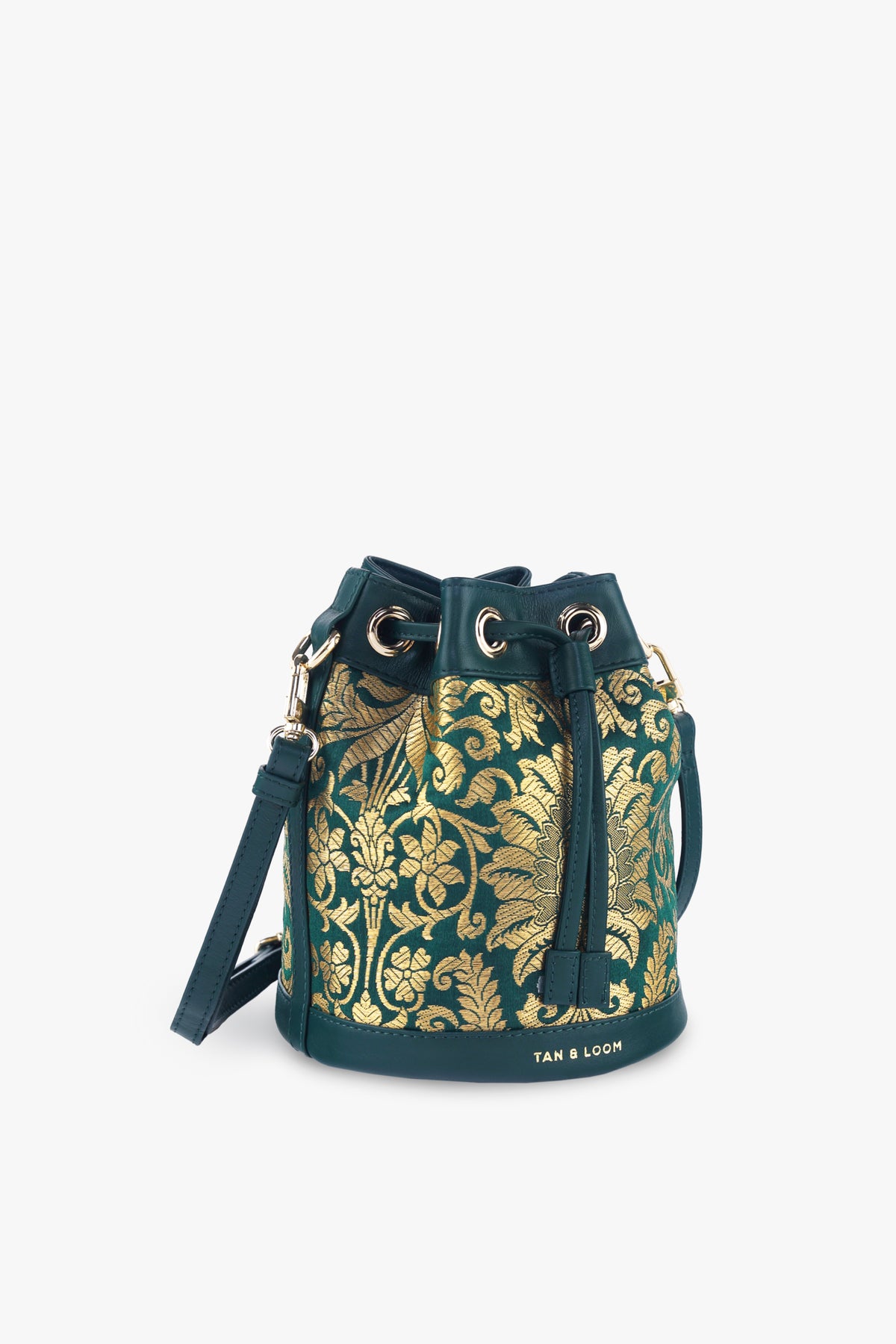 Forrest Green Brocade Bucket Bag