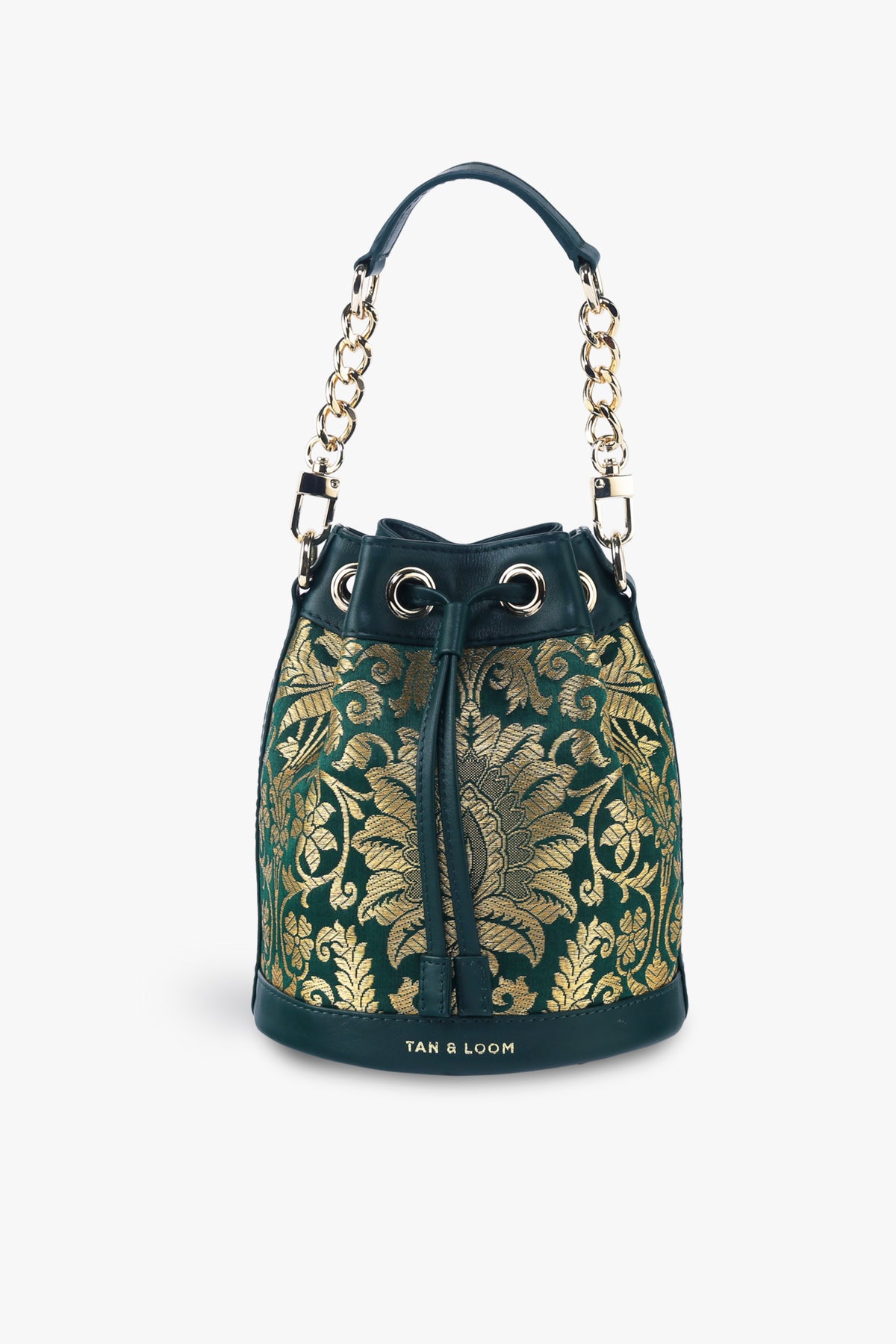 Forrest Green Brocade Bucket Bag