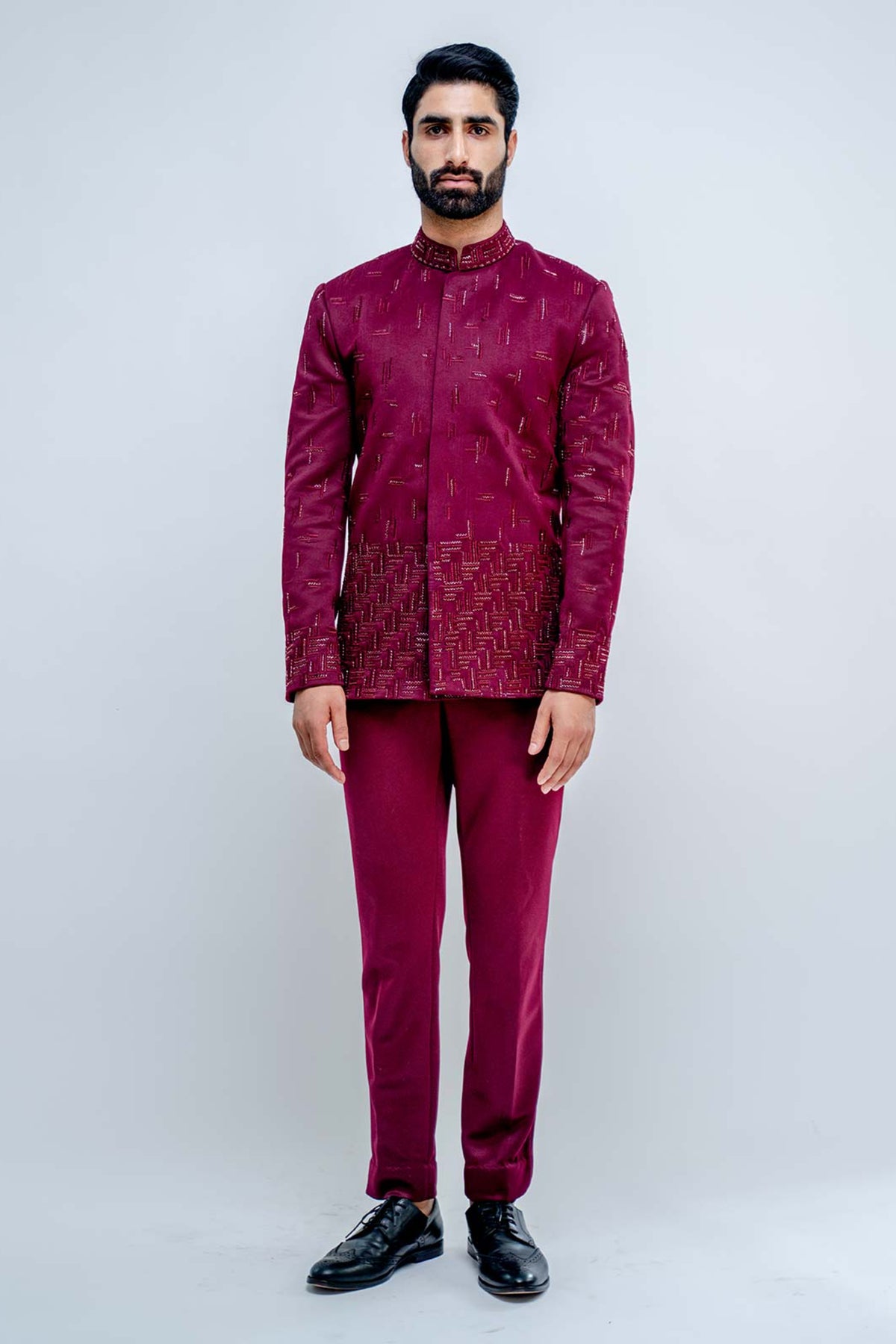 Plum dispersed bandhgala set