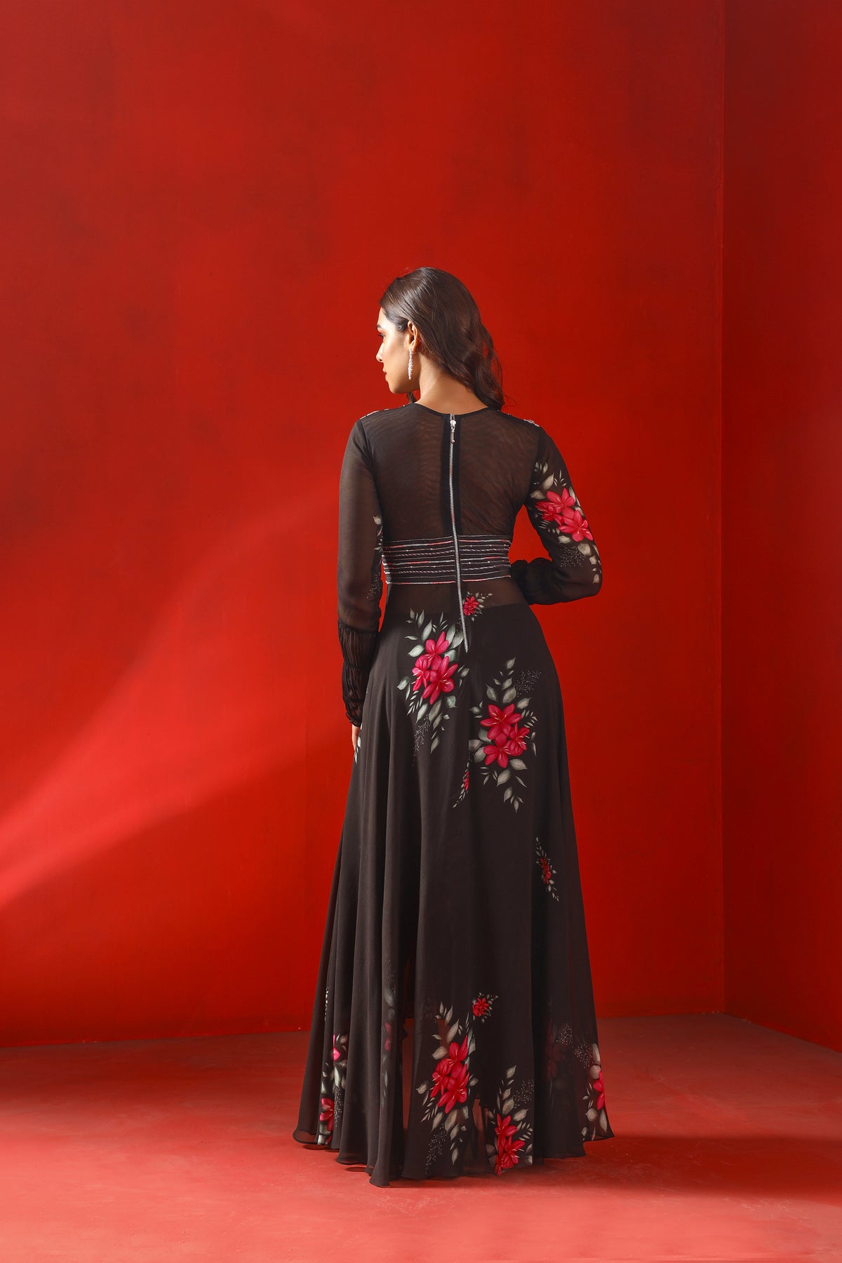 Black magnolia printed Kurta set