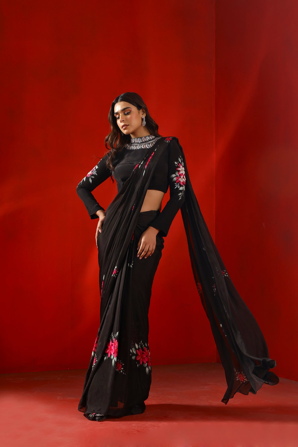 Black magnolia pre stitched saree