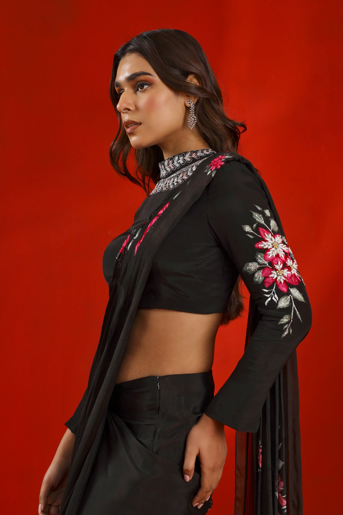 Black magnolia pre stitched saree