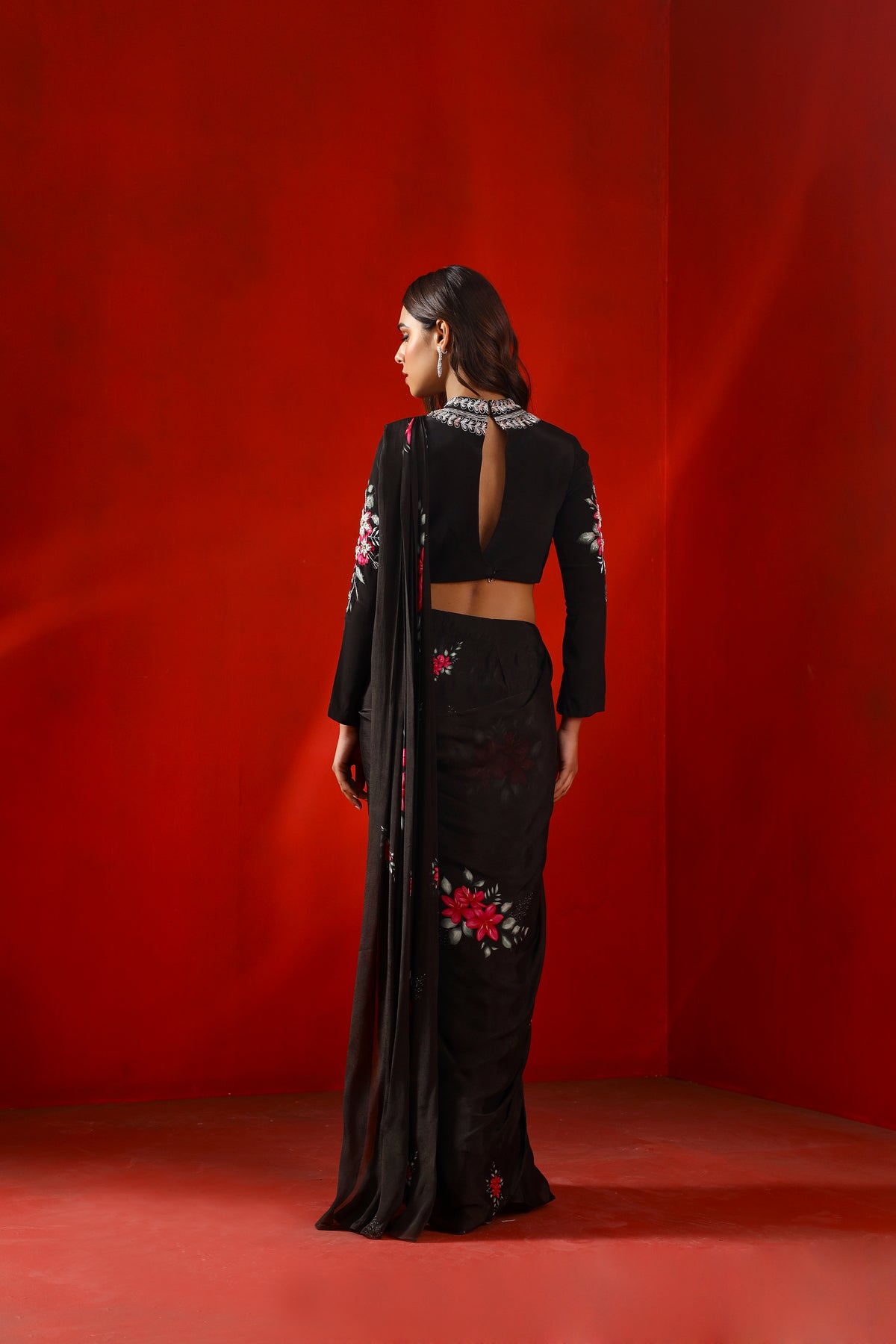 Black magnolia pre stitched saree