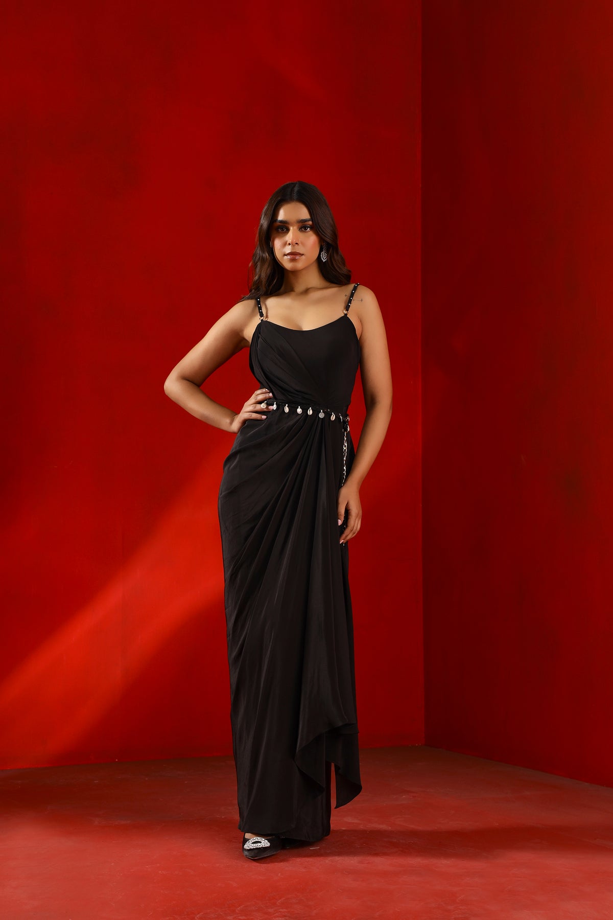Black magnolia dress and cape set