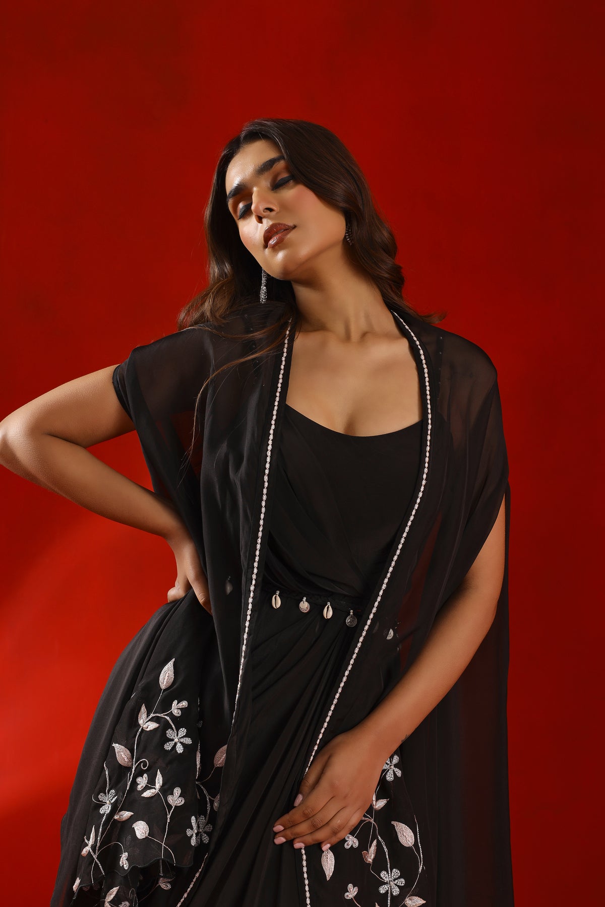Black magnolia dress and cape set