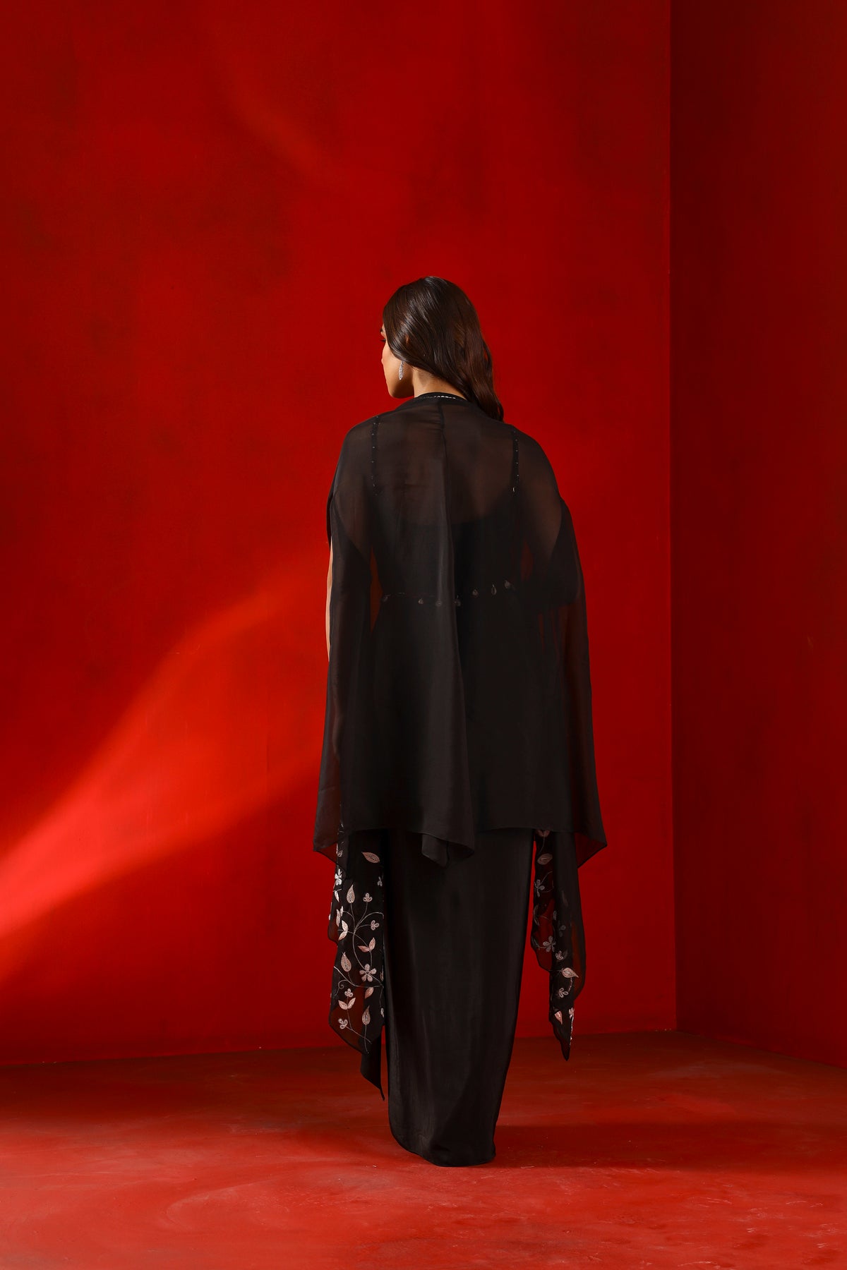 Black magnolia dress and cape set