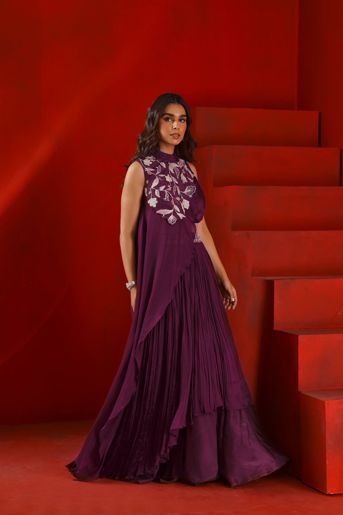 Mahagony wine lehenga set