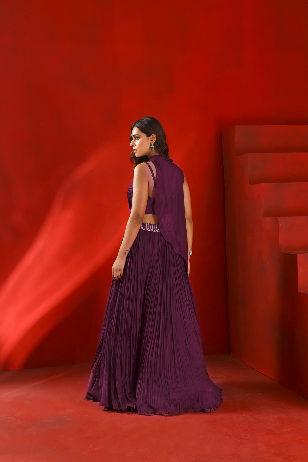 Mahagony wine lehenga set