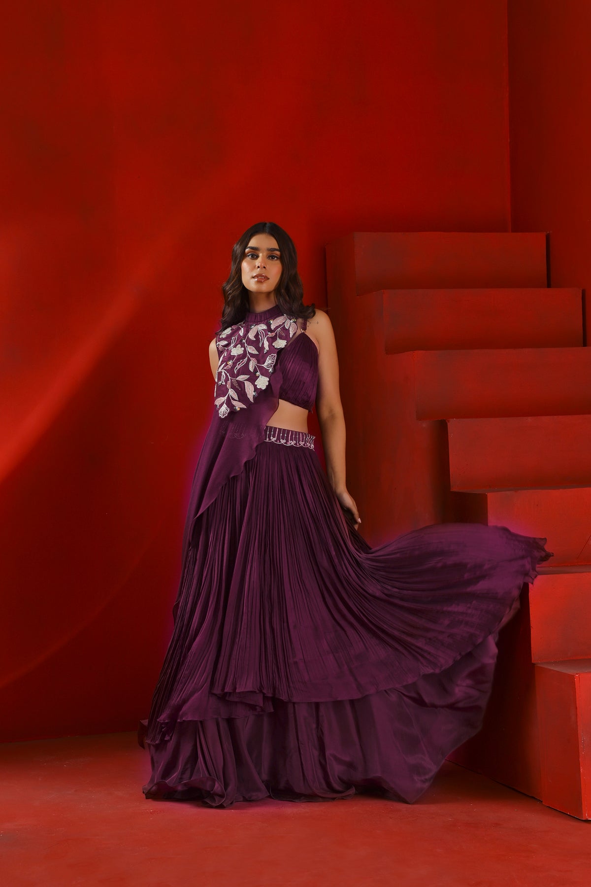 Mahagony wine lehenga set