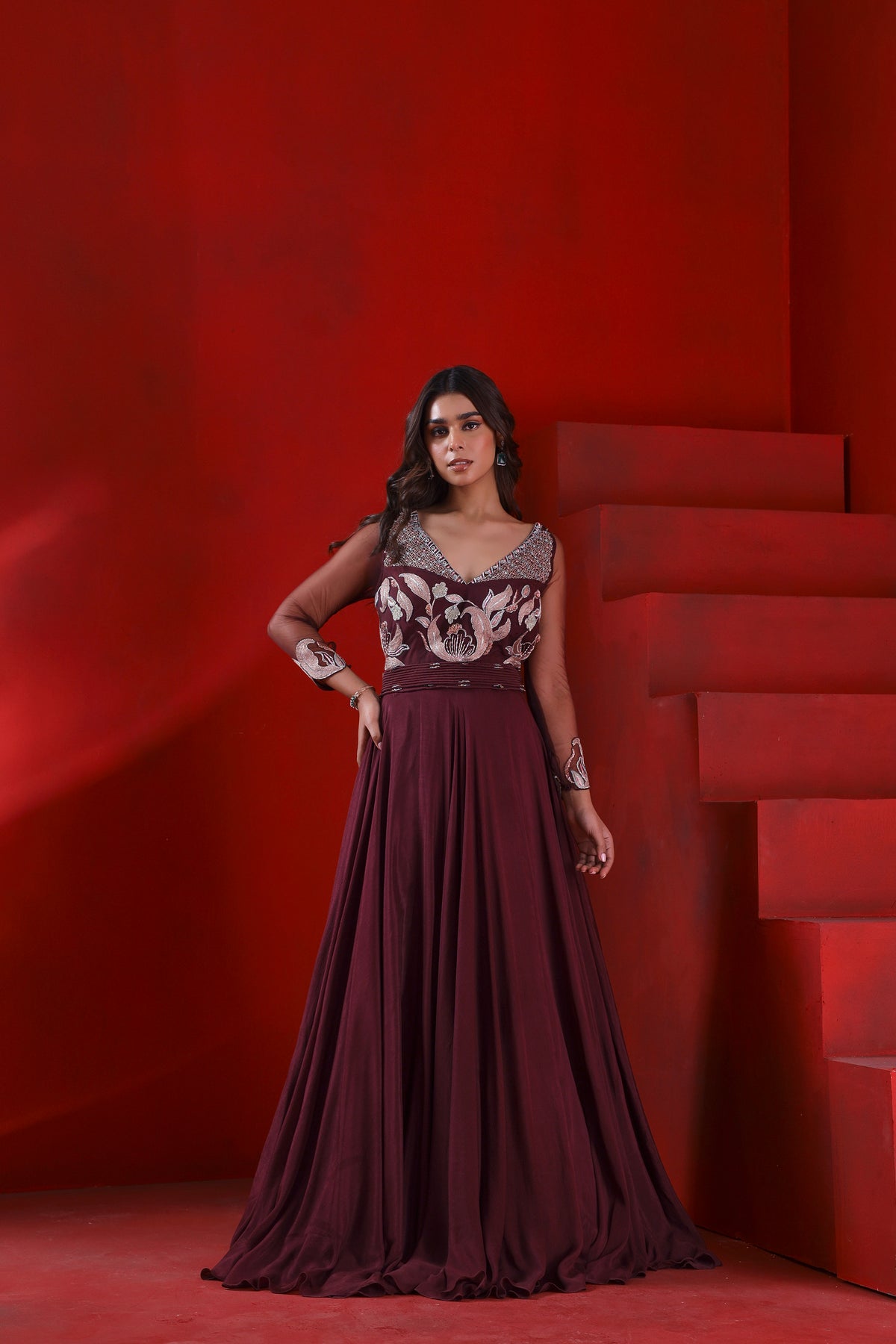 Mahagony wine gown set
