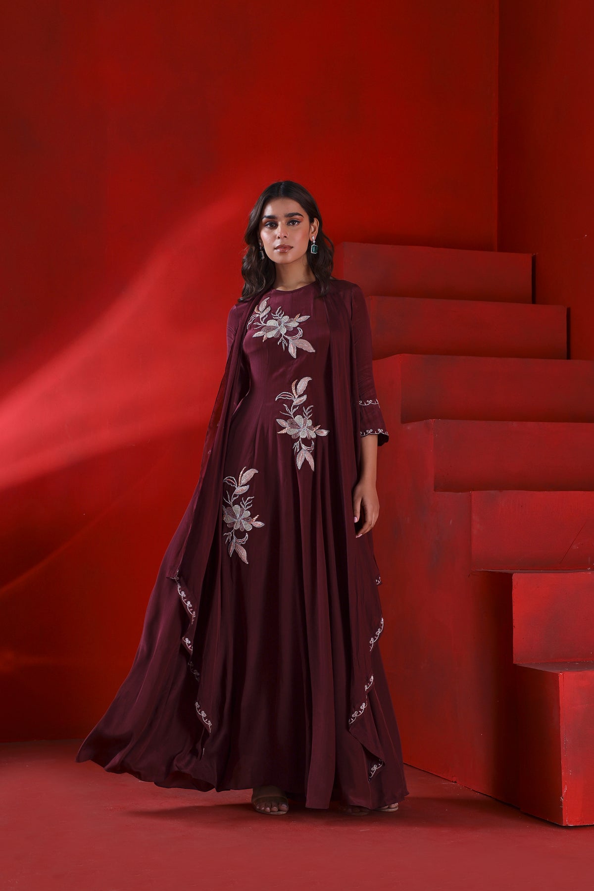 Mahagony wine anarkali set