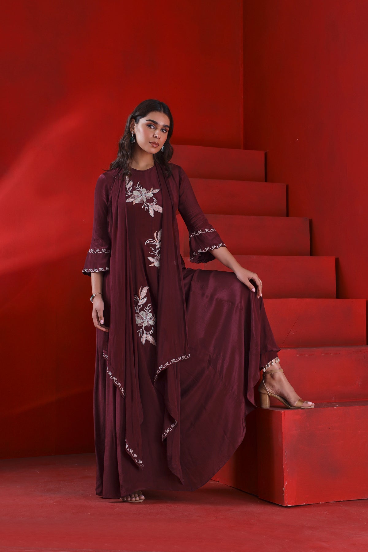 Mahagony wine anarkali set
