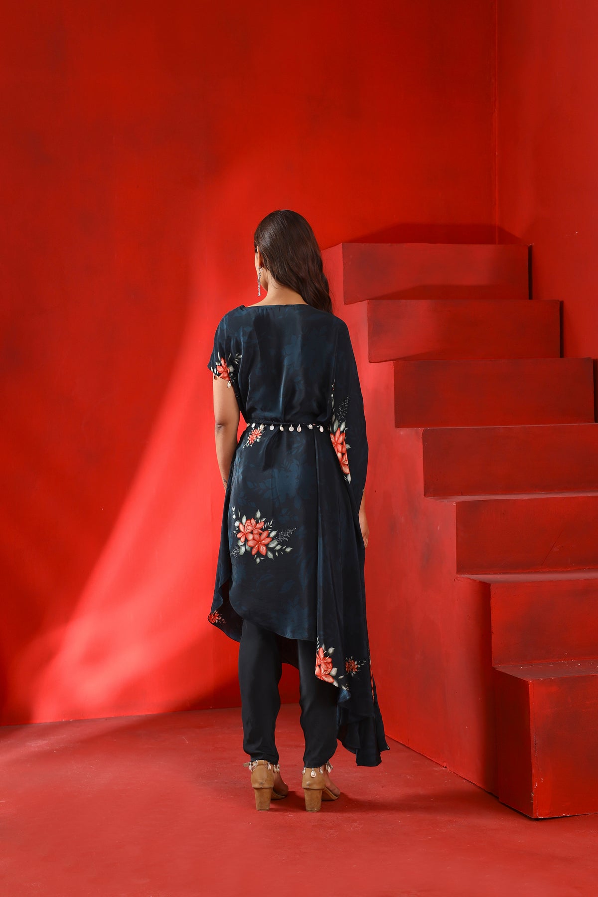 Midnight green drape kaftan tunic set