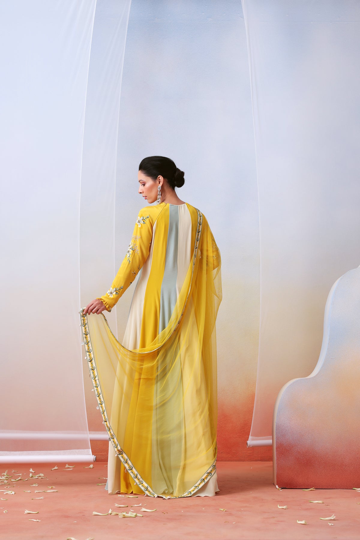 Multi Color Block Embroidered Anarkali Set