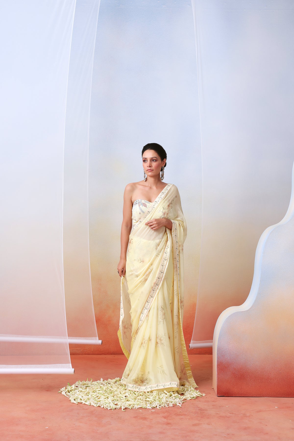 Off White Embroidered Saree Set