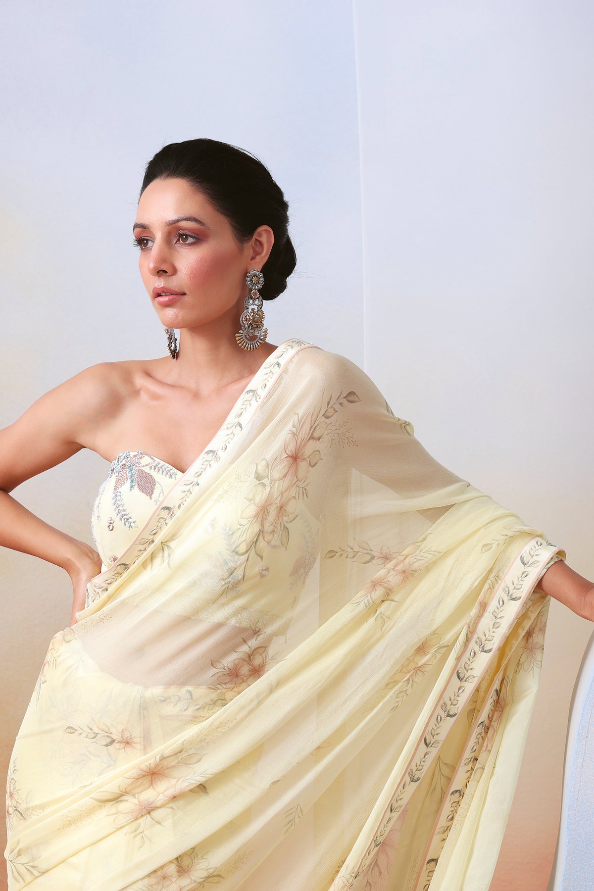 Off White Embroidered Saree Set