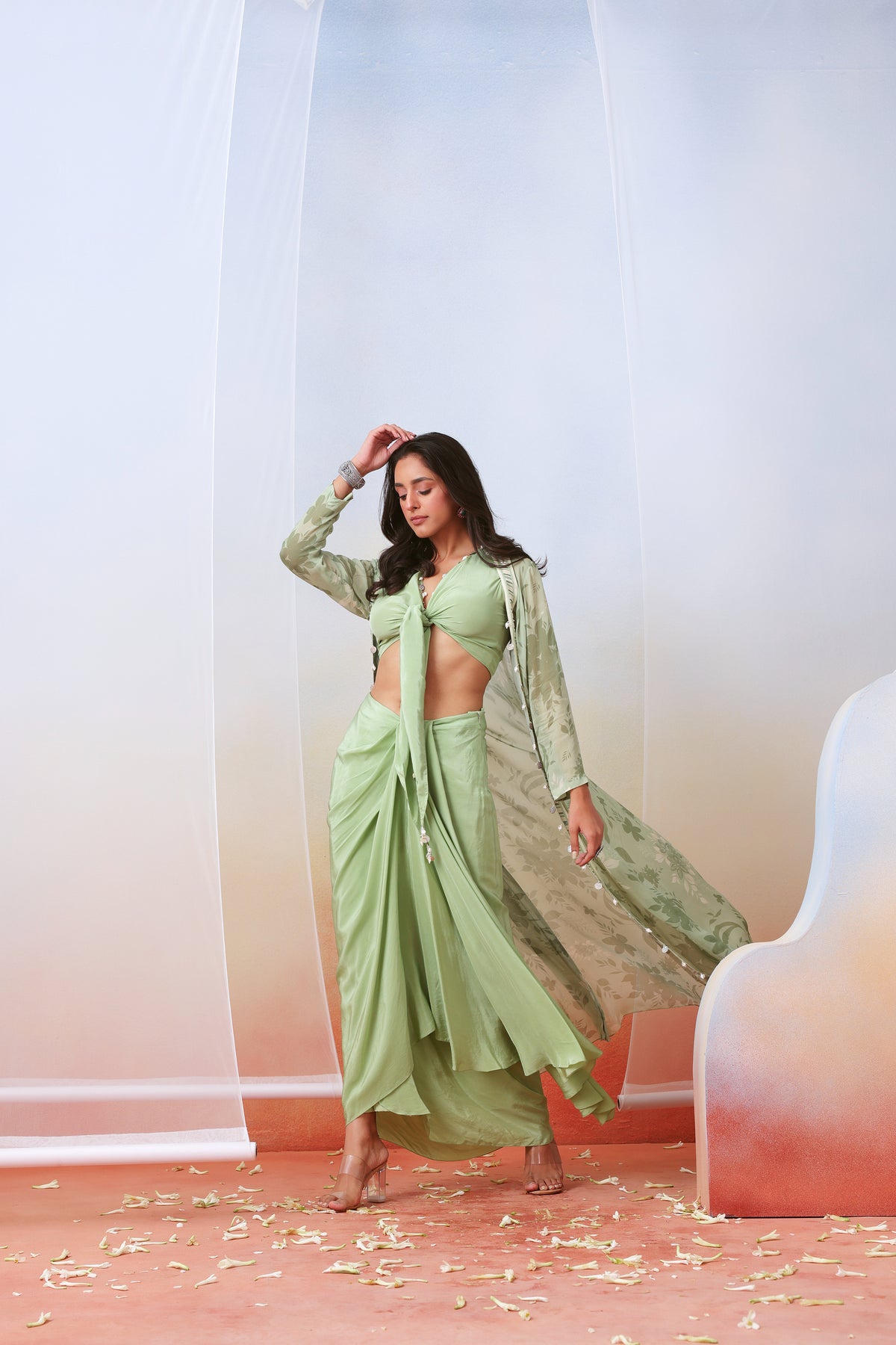 Sage Green Drape Cape Set
