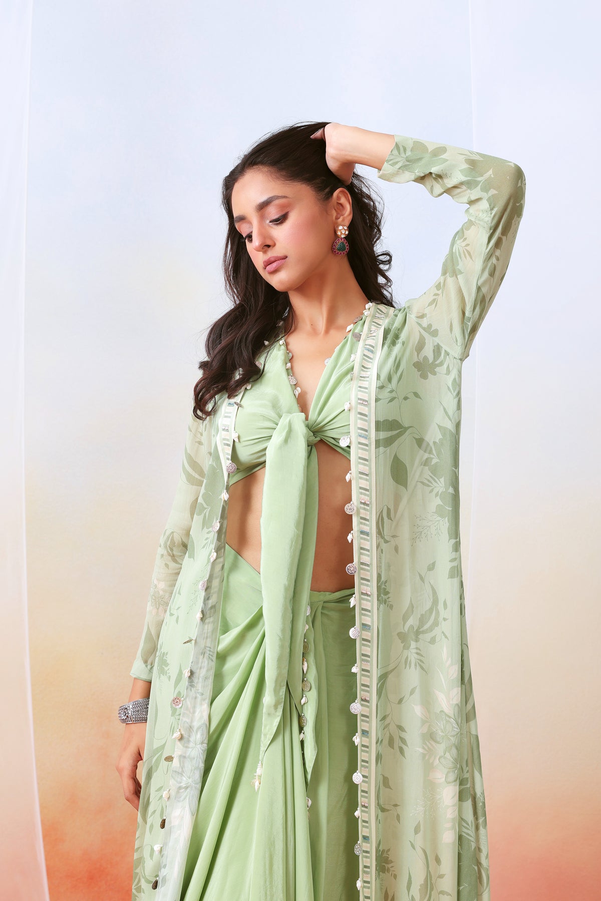 Sage Green Drape Cape Set