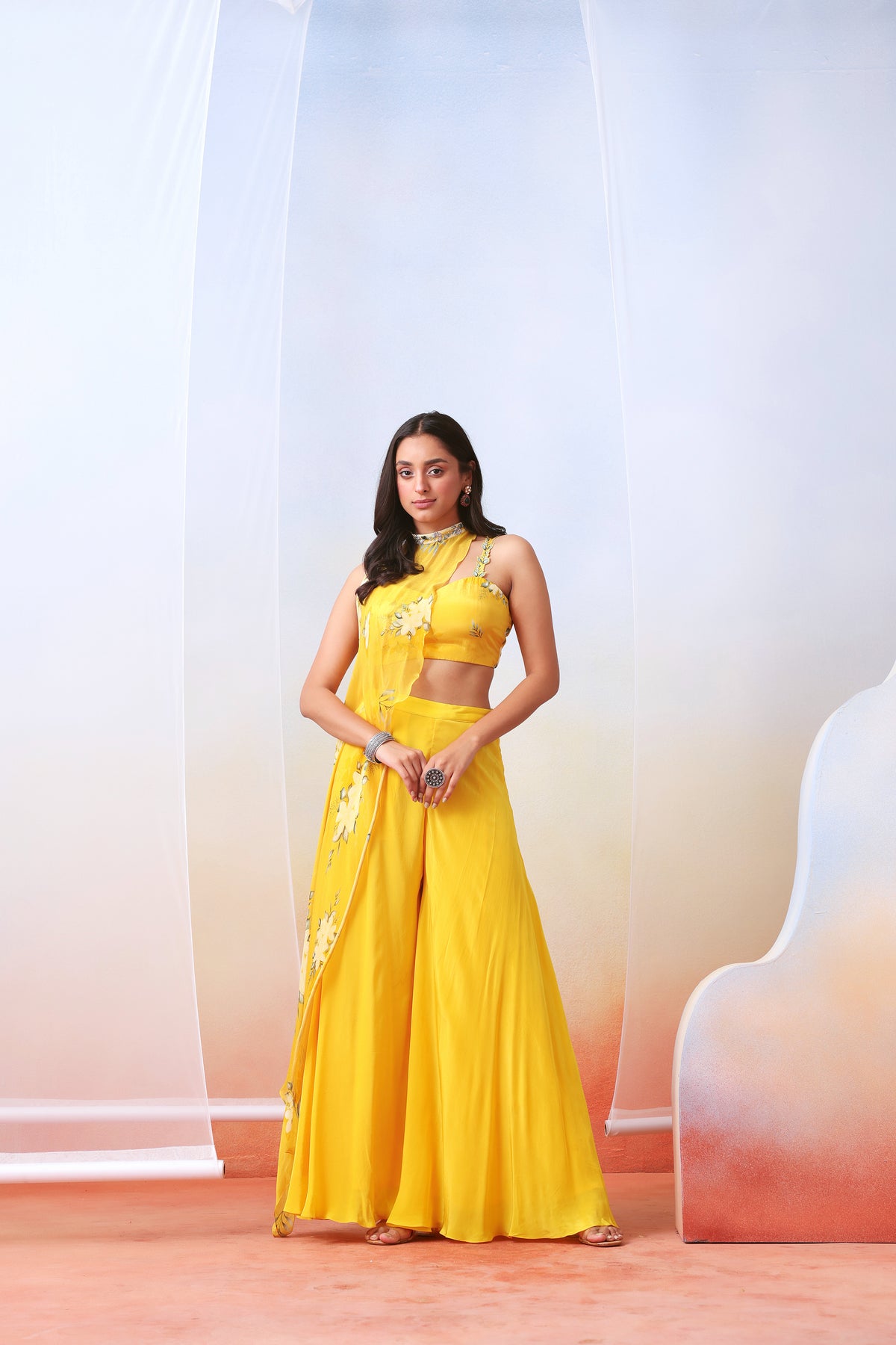 Yellow Printed Sharara Set