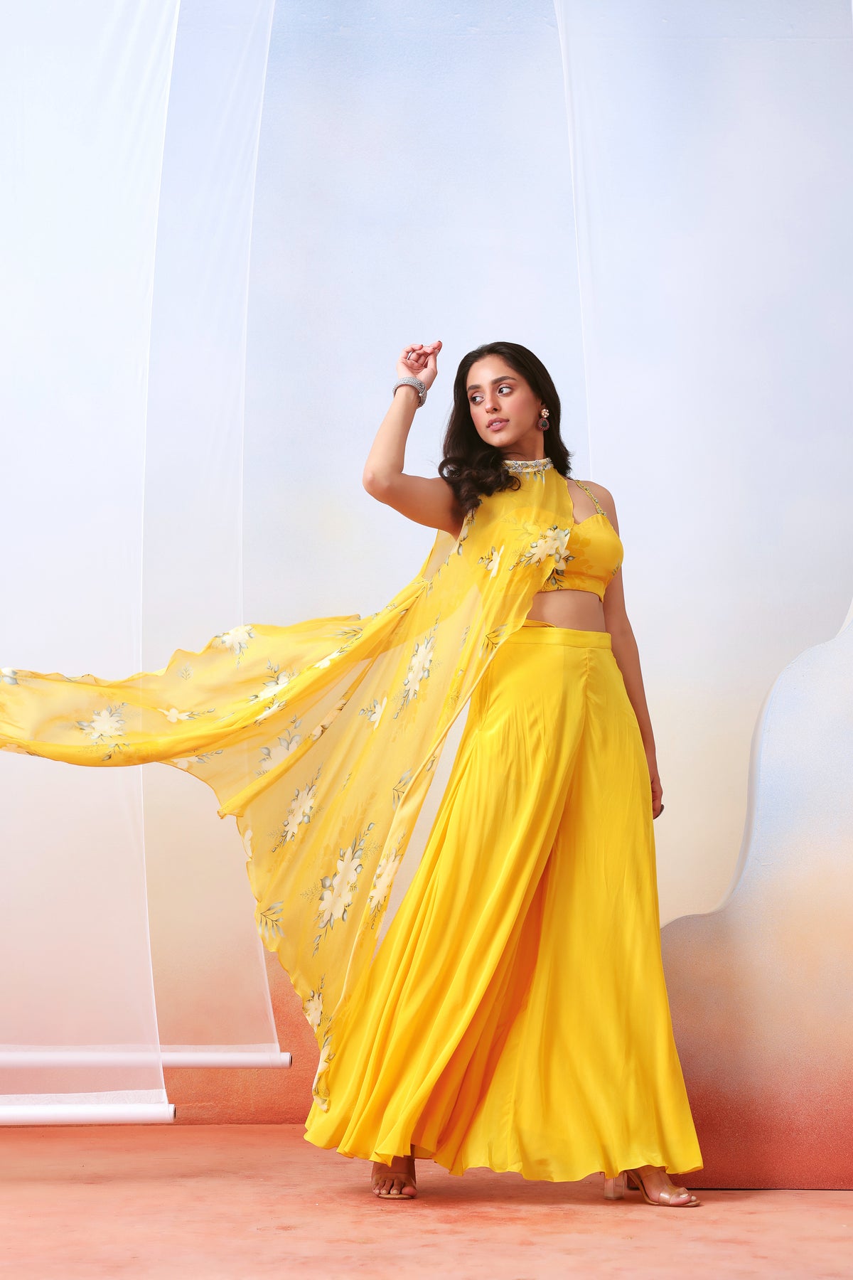 Yellow Printed Sharara Set