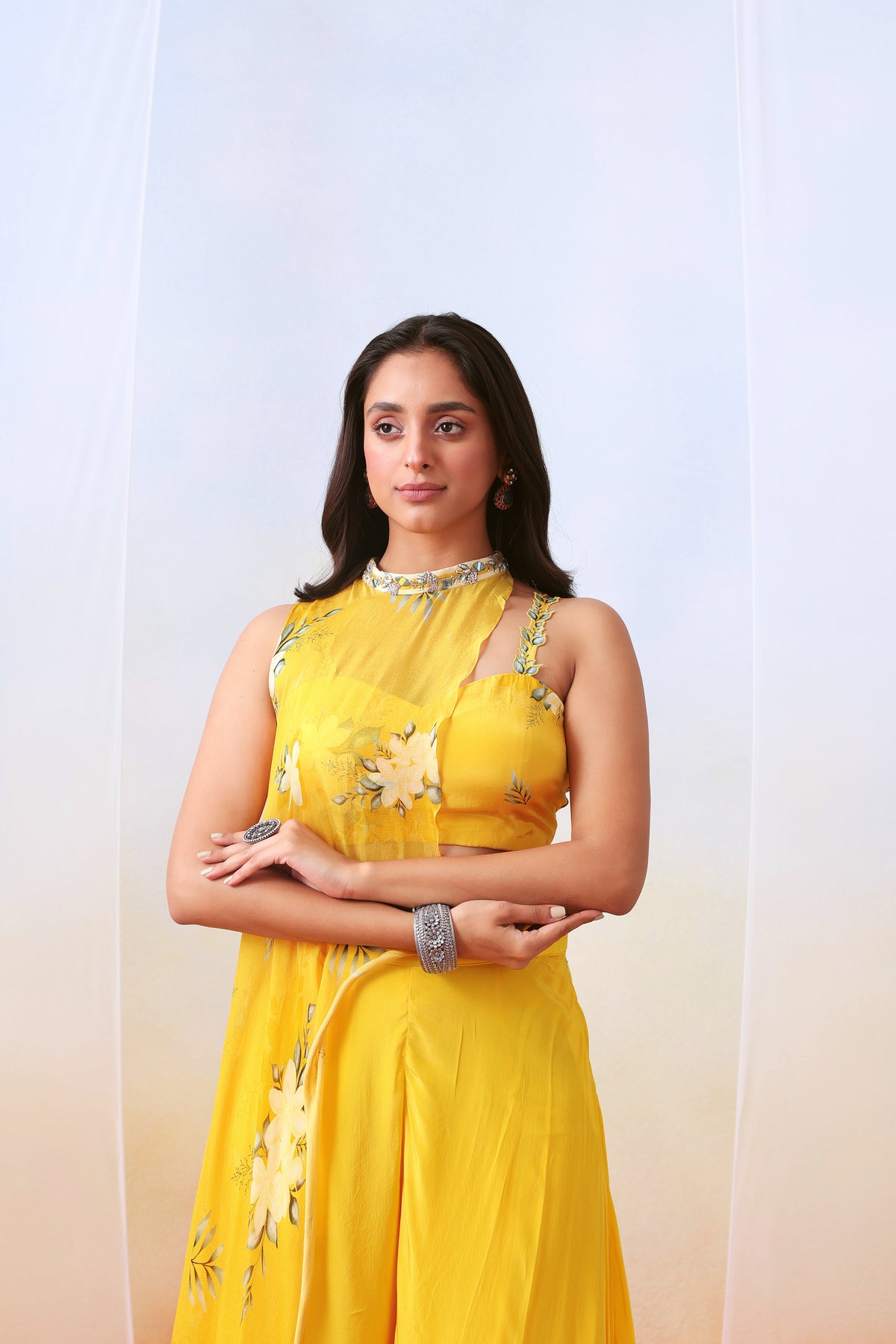Yellow Printed Sharara Set