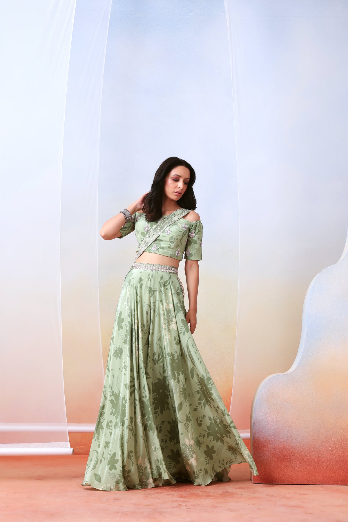 Sage Green Printed Sharara Set