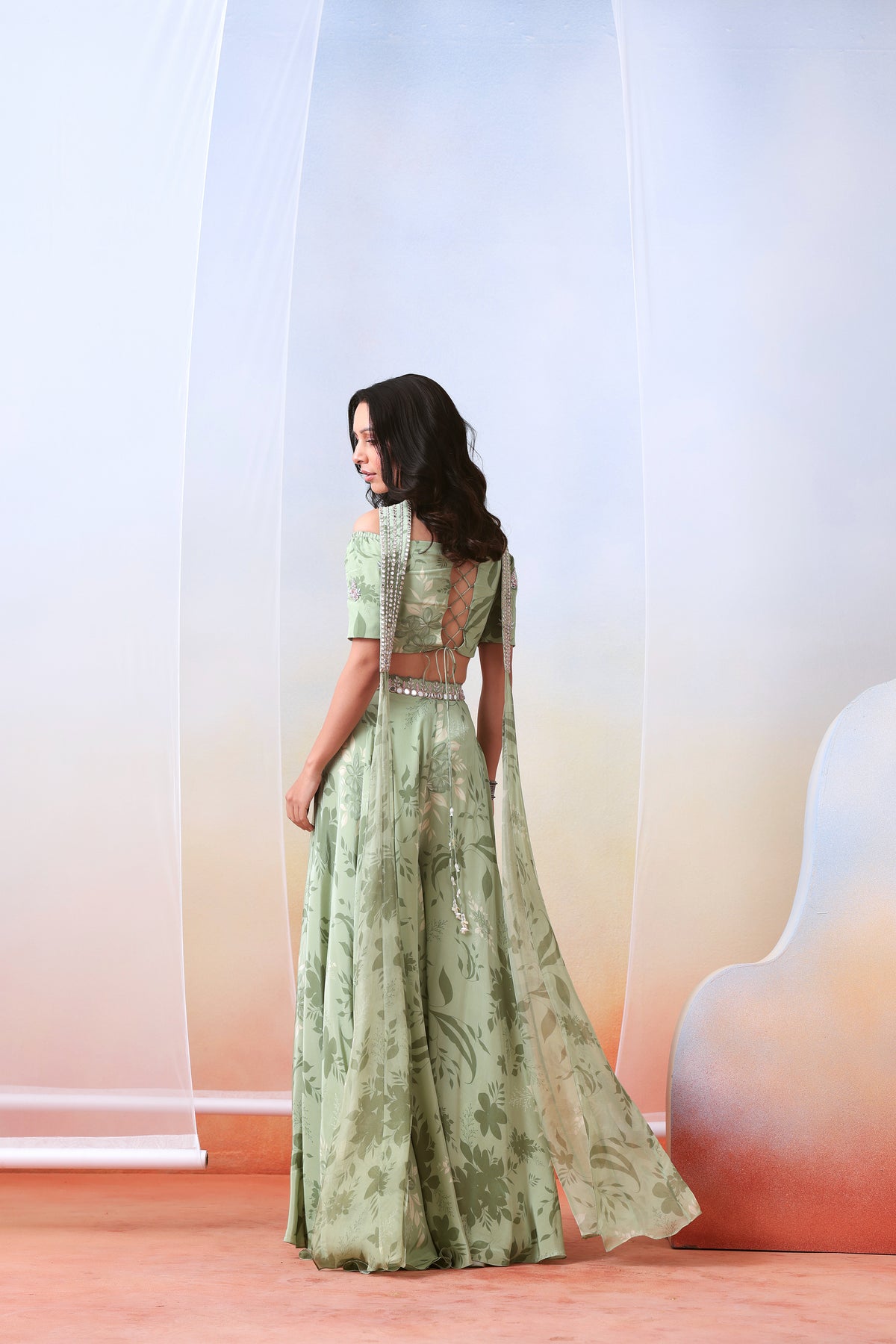 Sage Green Printed Sharara Set