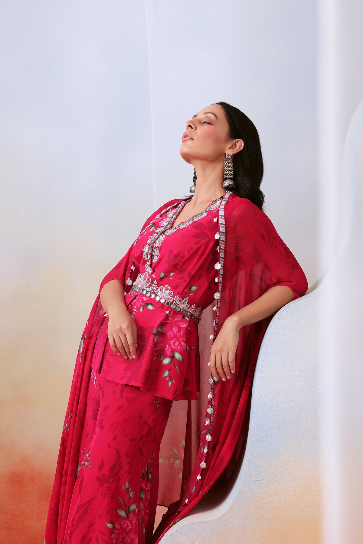 Pink Printed Sharara With Cape