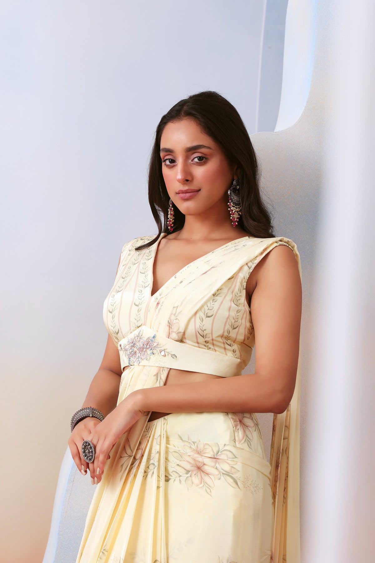 Off White Pre Stitched Saree