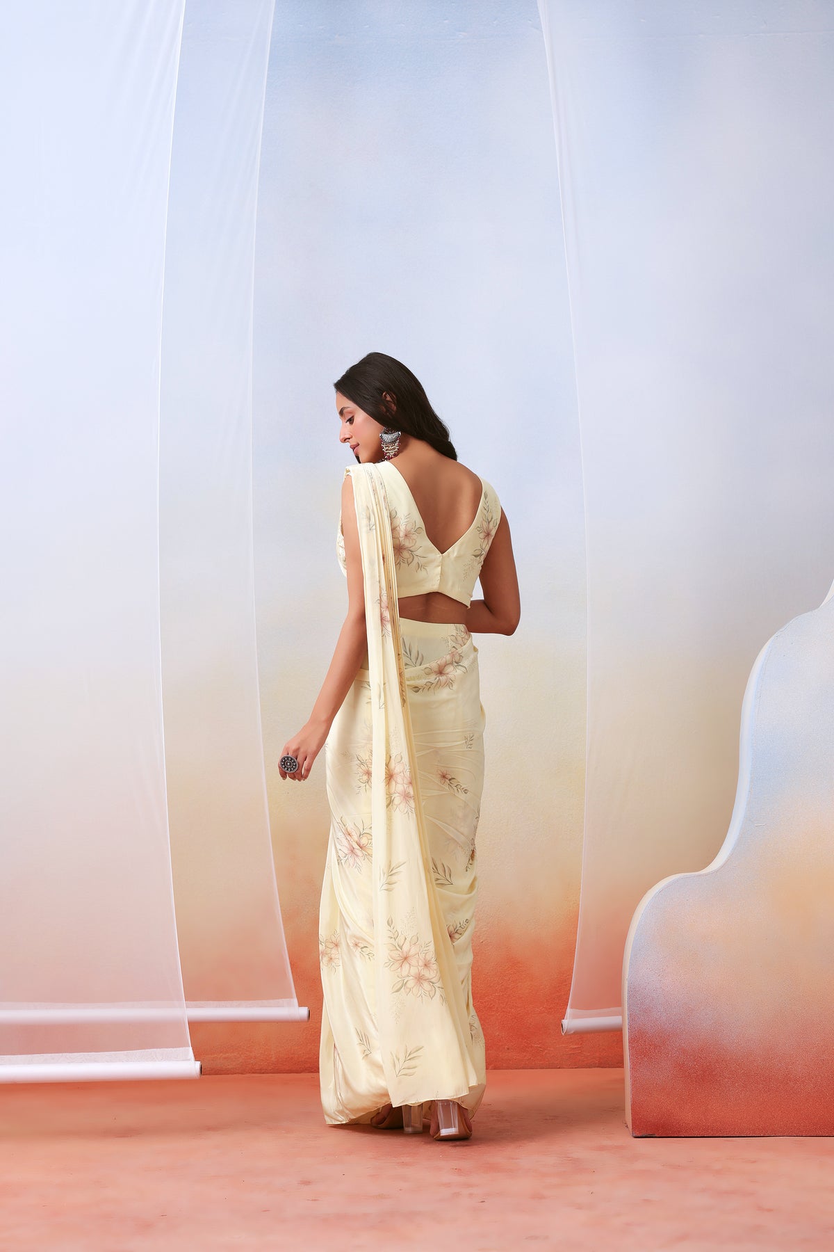 Off White Pre Stitched Saree