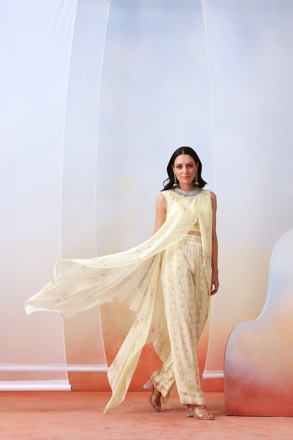 Off White Drape Tunic Set