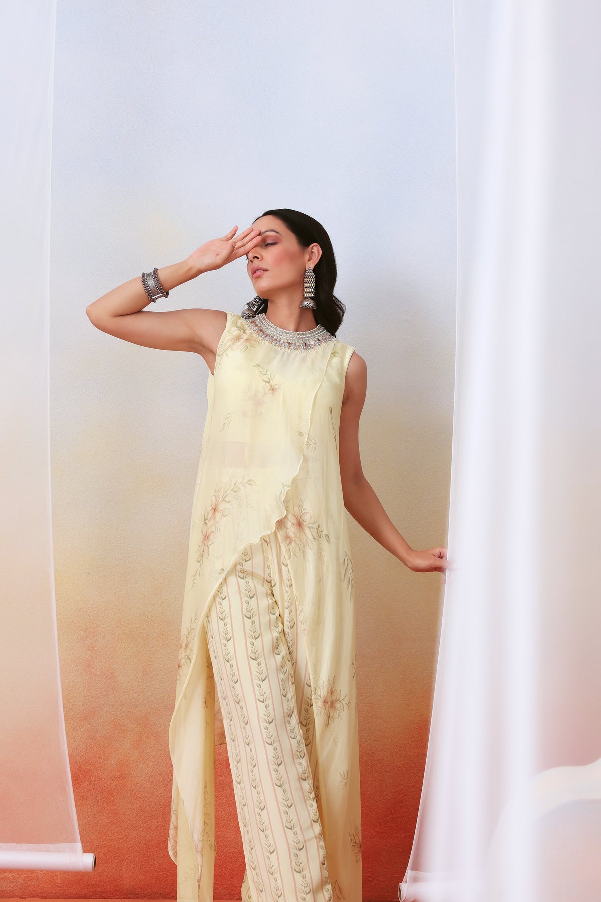 Off White Drape Tunic Set